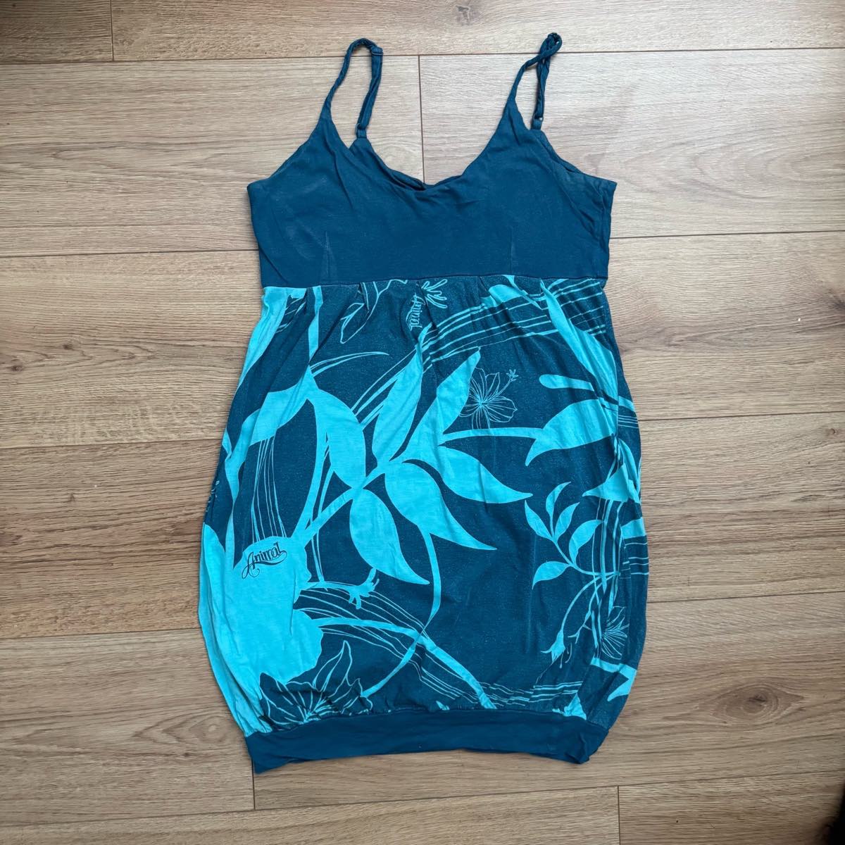 Y2K Animal Cotton Teal Hawaiian Print Bubble Longline Tunic Vest Top Cami Size 10