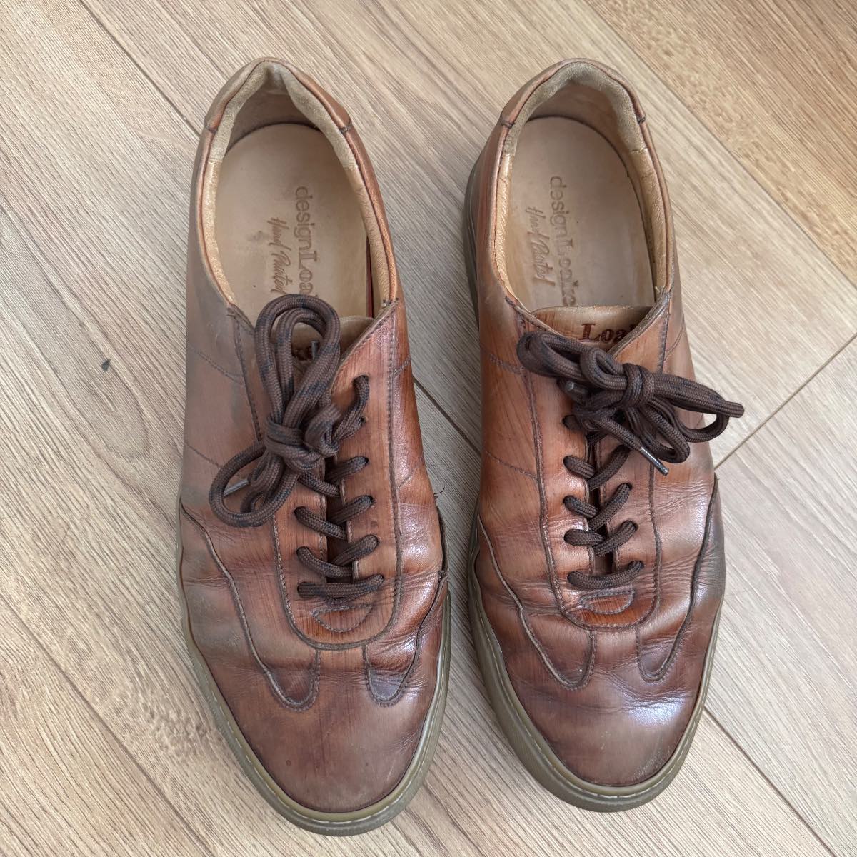 Design Loake Hand-Painted Tan Leather Owens Trainers Shoes Size UK 7 / EU 41 Casual