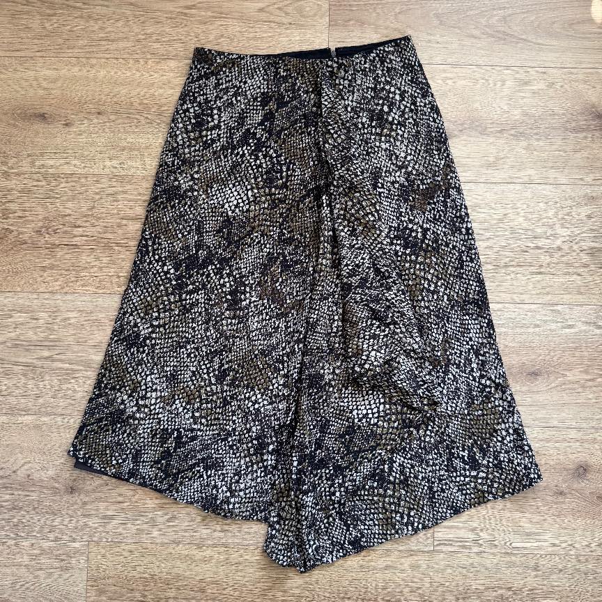 Stunning Hobbs London Snakeskin Print Midi Skirt Asymmetric A-Line Handkerchief Hem Size 10