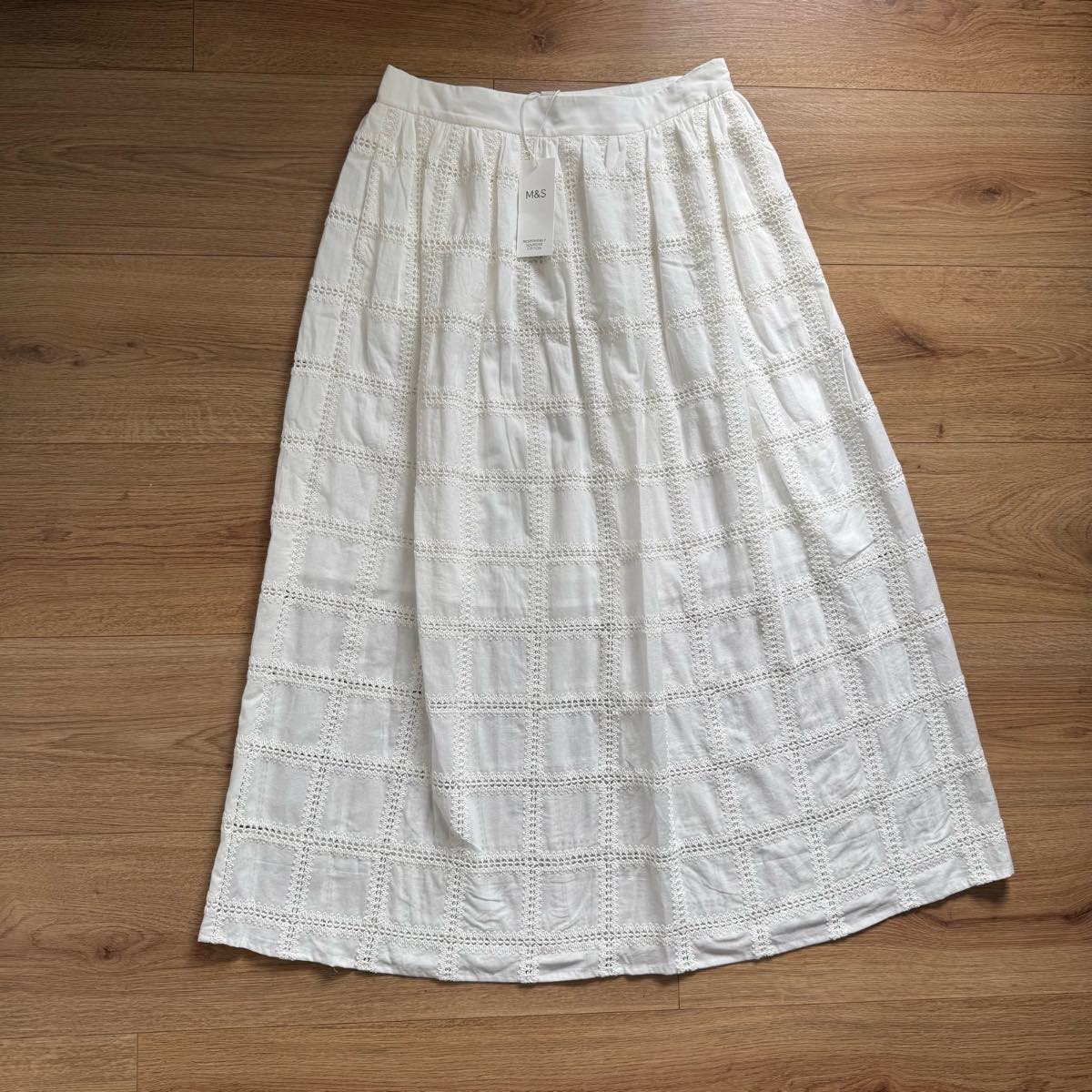 BNWT M&S White Cotton Broderie Midi Skirt Size 10 Regular Cottagecore Boho