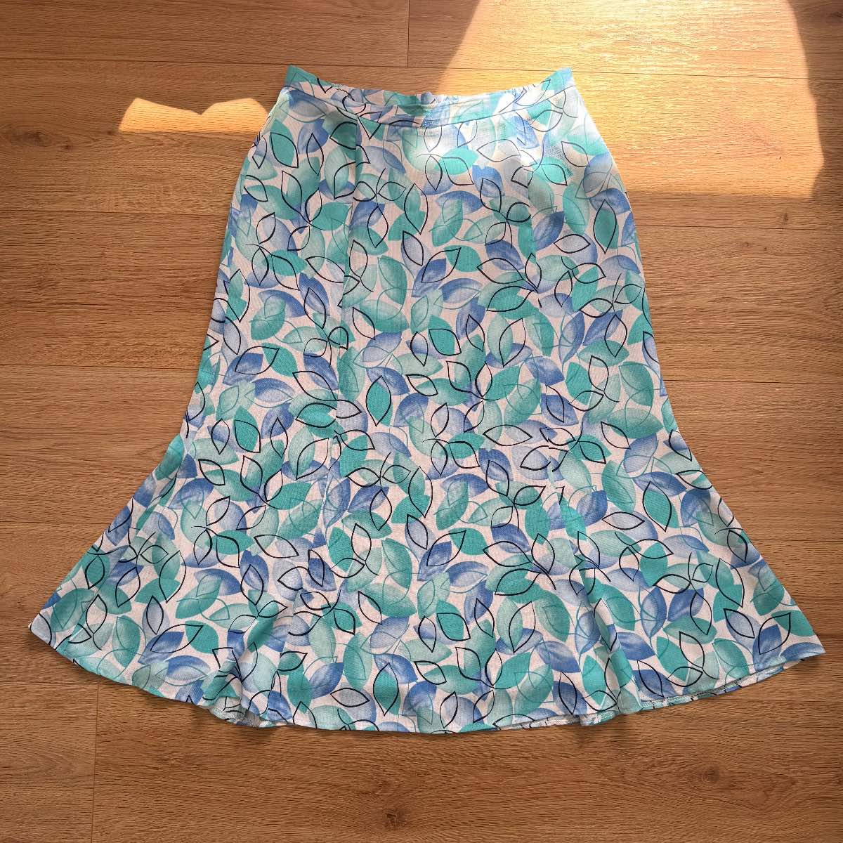 Eastex Vintage Floral Leaf Turquoise Midi A-Line Skirt Boho Retro Rare Size 12