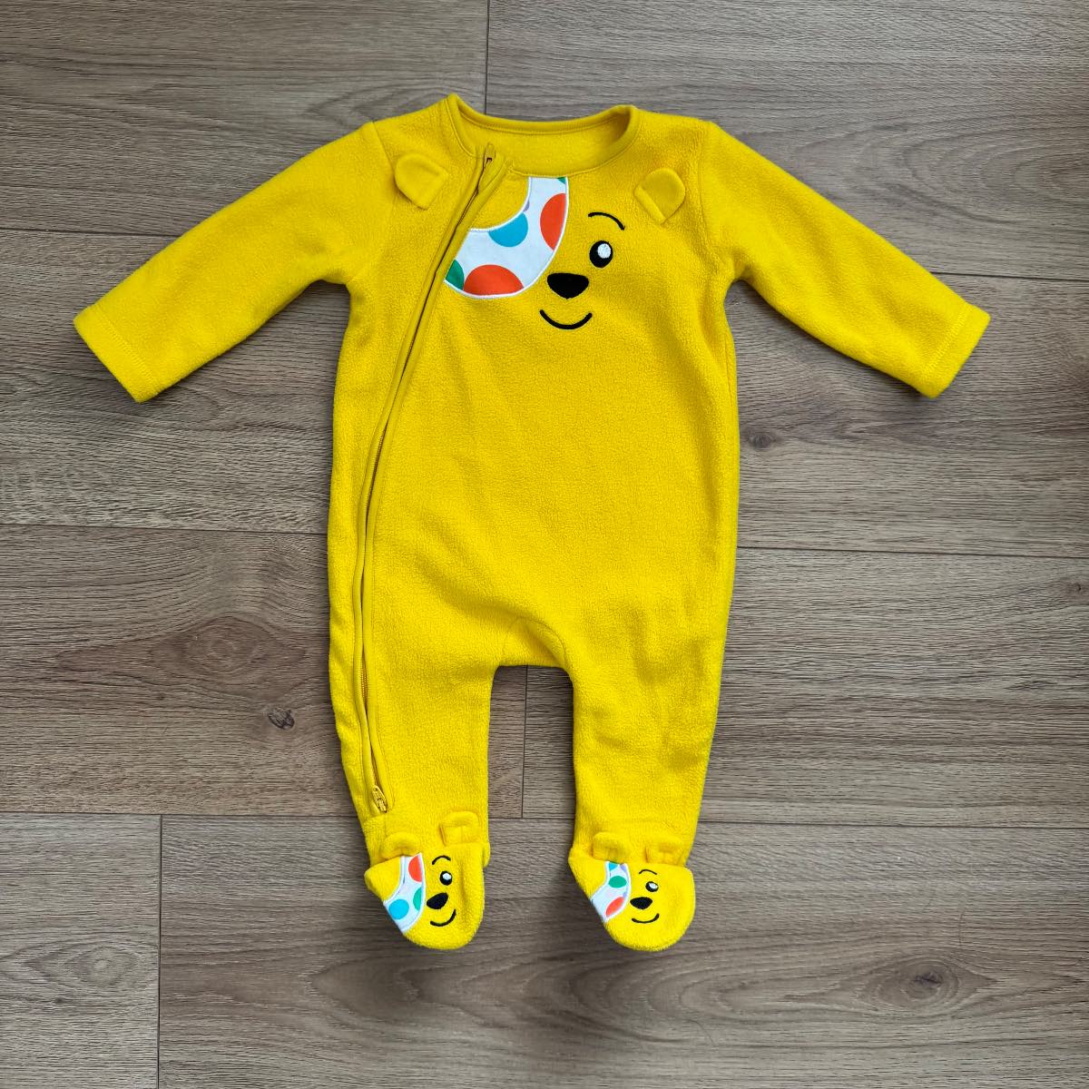 Official Pudsey Bear BBC Children in Need Fleece Sleepsuit 3-6 Months Cozy Zip-Up All-In-One