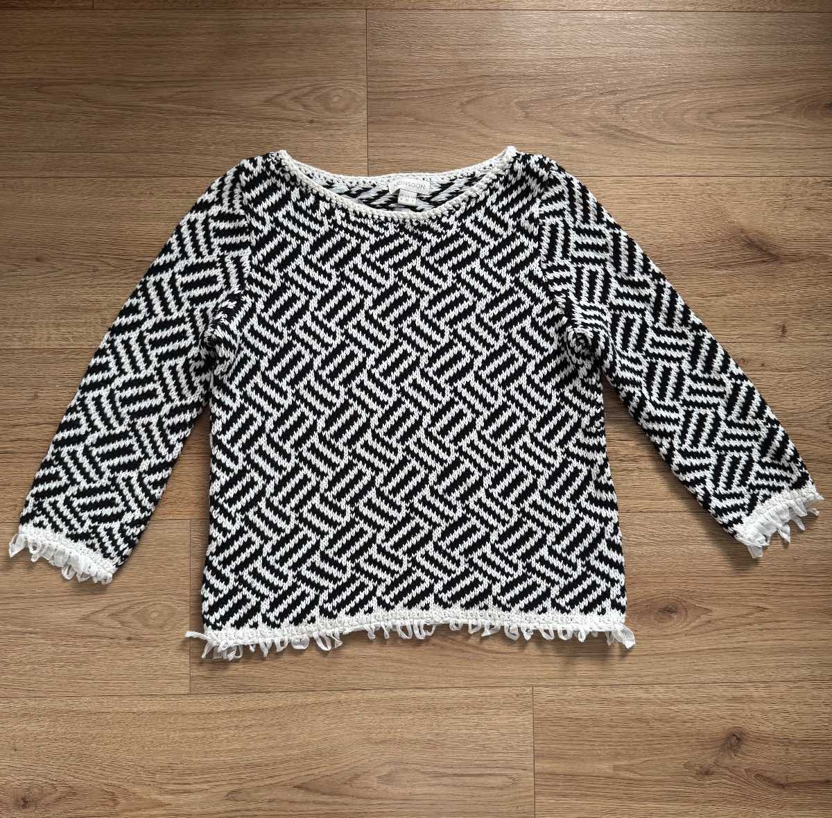Monsoon Geometric Monochrome Black & White Knit Knitted Jumper Tassel Boho Size 8
