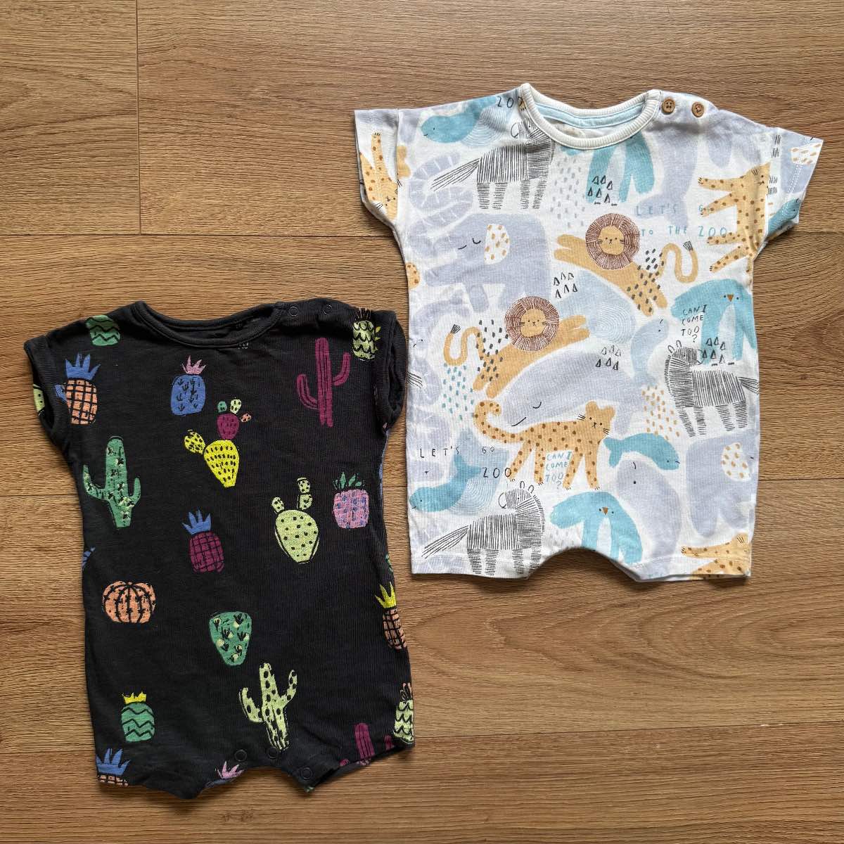 2 pack set bundle baby short sleeved cotton romper suits 0-3 months George Next Animal Cactus summer