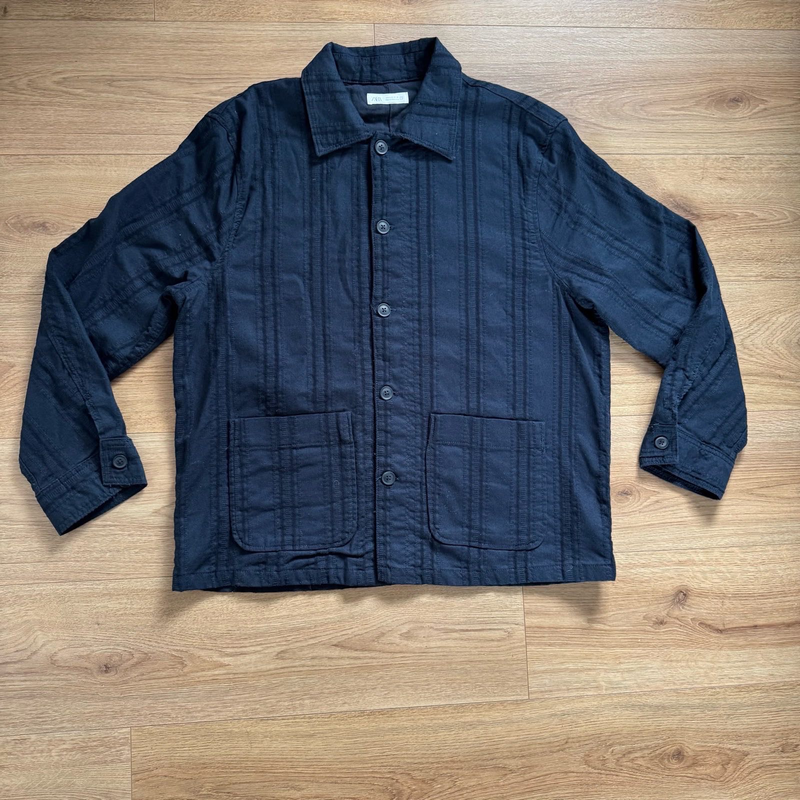 Smart Cotton Navy Zara Textured Overshirt / Worker Utility Jacket Shacket