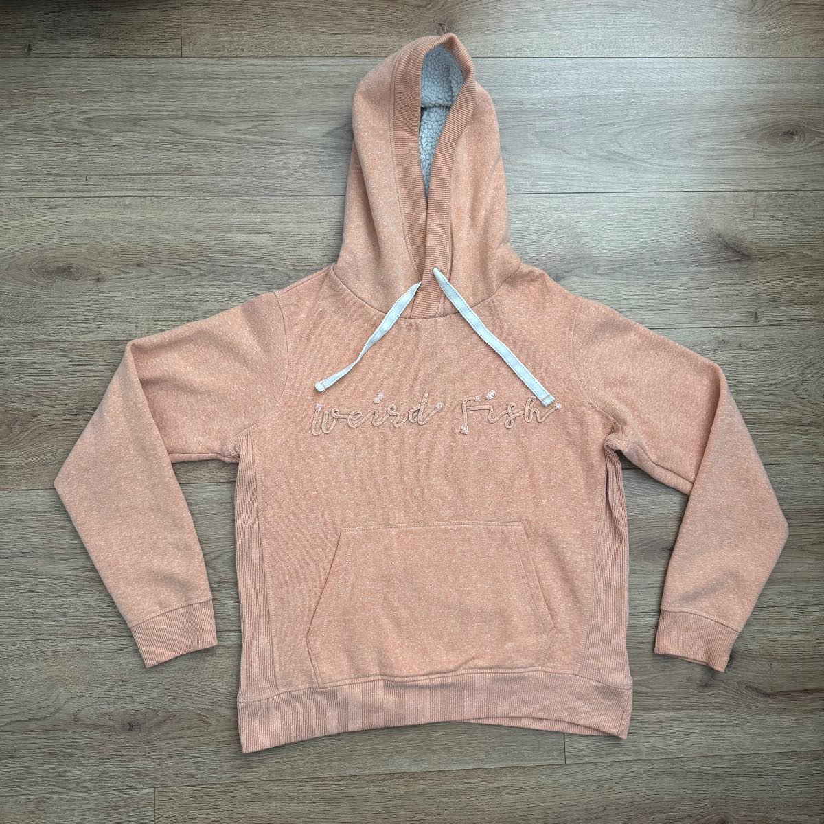 Weird Fish Fleece-Lined Hoodie Size UK 16 Peach Pink Sherpa Lined Jumper