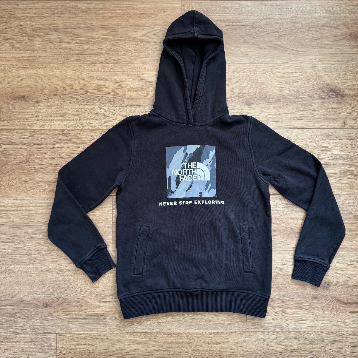 The North Face "Never Stop Exploring" Black Hoodie Jumper Youth Large Gorpcore