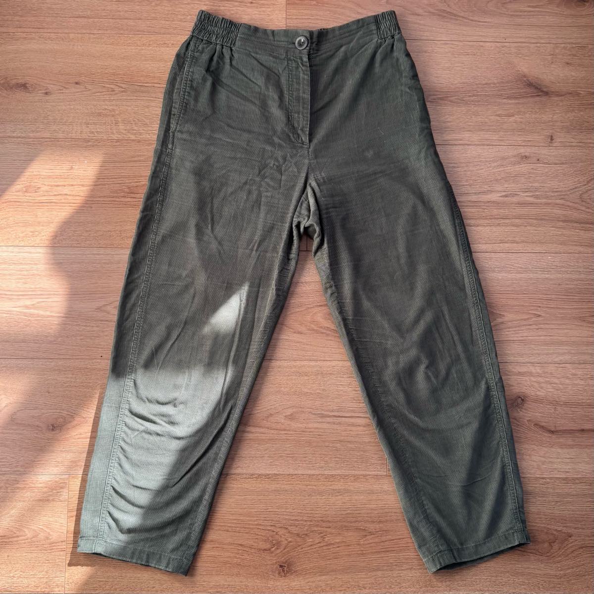 COS Khaki Green Organic Cotton Corduroy Trousers / Tapered Cord Pants - Size UK 8