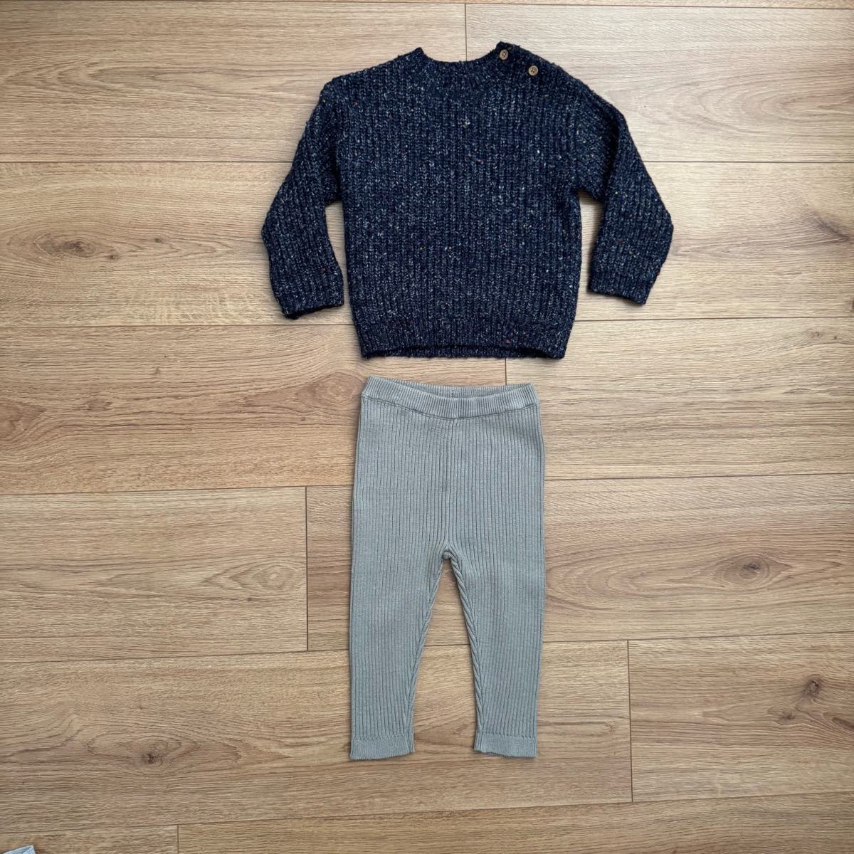 George Baby Knitted Outfit Set – Flecked Navy Jumper & Grey Ribbed Leggings 12–18 Months