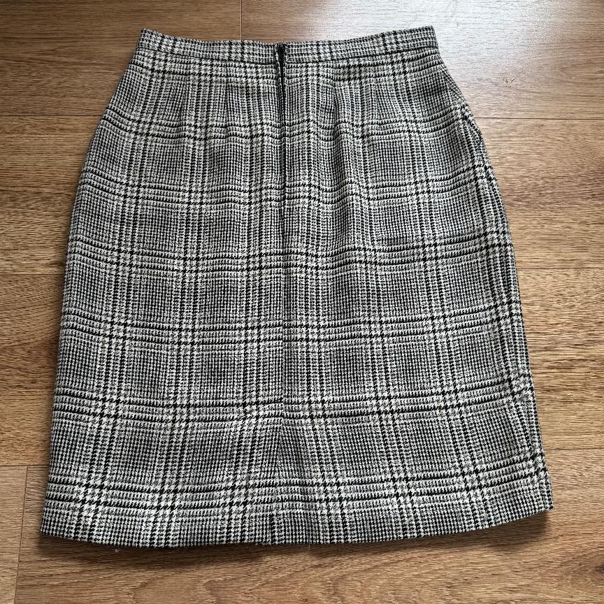 Vintage St Michael Pure New Wool Check Houndstooth Pencil Skirt Size 12 Retro Dark Academia