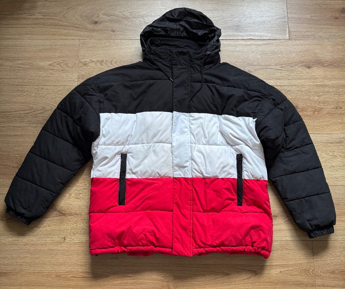 Schott NYC Tri-Colour Black Red White Puffer Jacket Coat - Size XXL