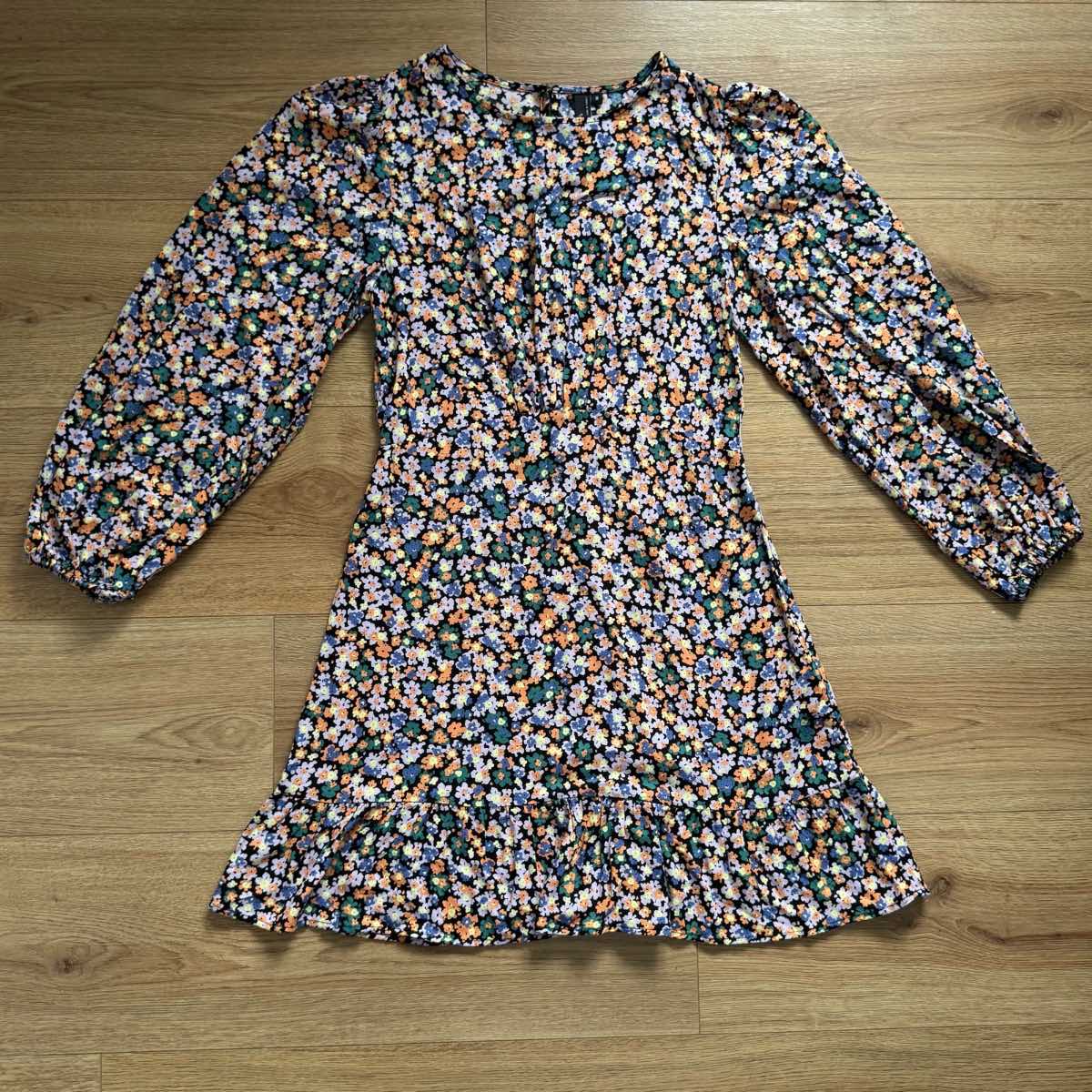 Nobody's Child Floral Ditsy Mini Dress Size 8 Puff Sleeve Cinched Waist