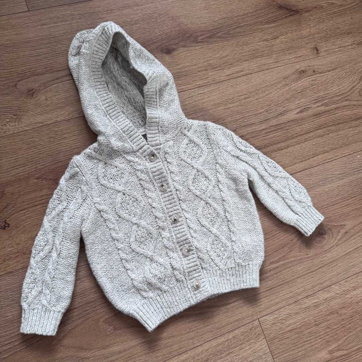 Mamas & Papas Grey Hooded Cable Wooly Knit Knitted Cardigan 3-6 months