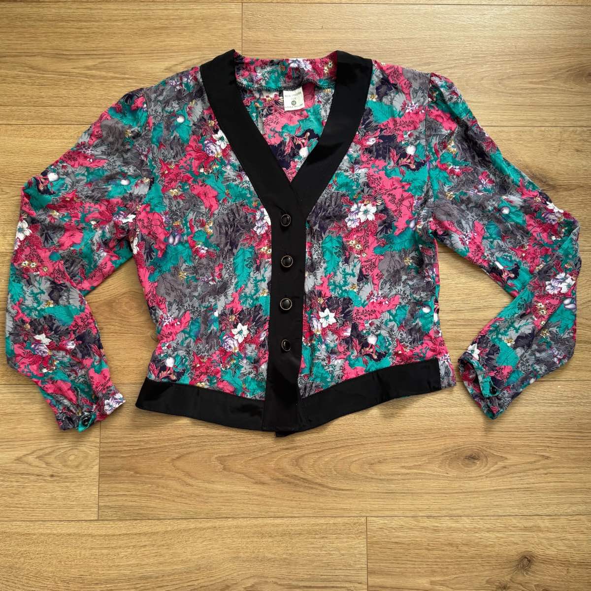 Vintage Floral Long Sleeve V Neck Blouse Size 12 Retro Boho Cottagecore