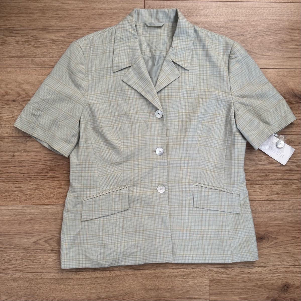 Vintage Style Miss Smith Green Plaid Check Short Sleeve Blazer Size 16 Dark Academia Summer
