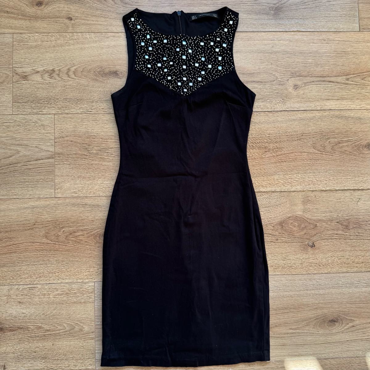 Zara Elegant Black Bodycon Beaded Cotton Mini Dress Size S