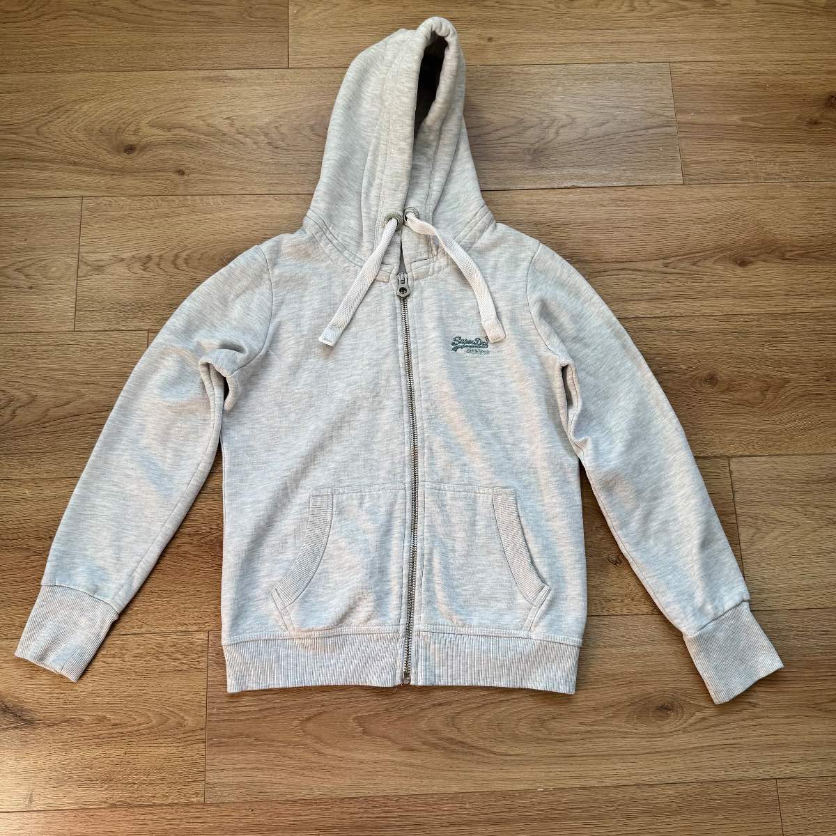 Superdry Orange Label Light Grey Zip-Up Hoodie Size L