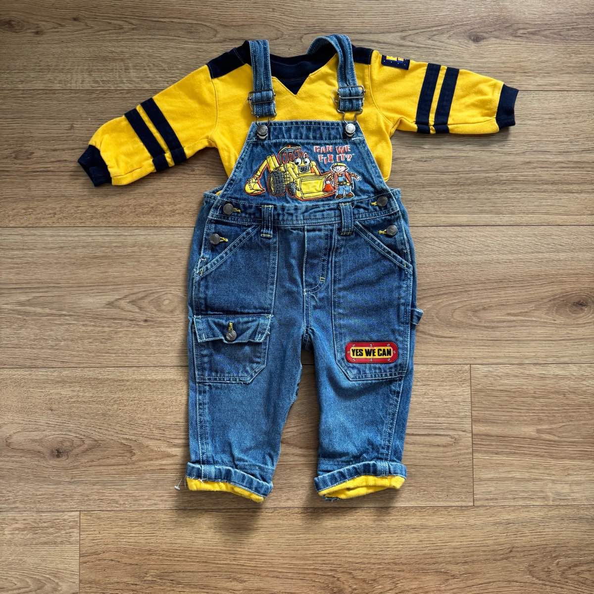 Vintage Retro Y2K Bob the Builder Cotton Denim Dungarees Outfit Set - Size 9-12M