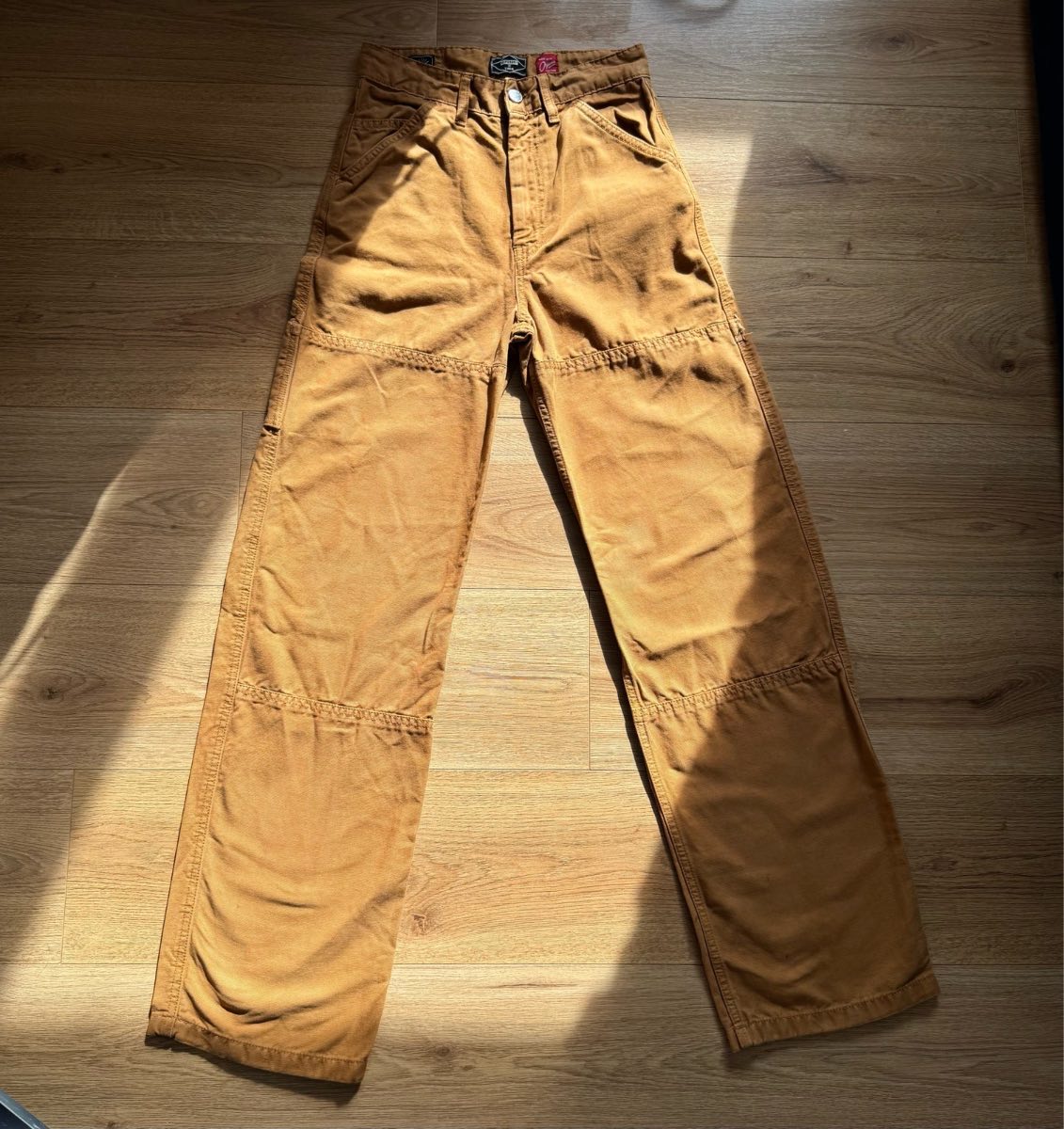 Superdry Organic Cotton Carpenter Utility Trousers Tan Brown / Double Knee Workwear Pants W26 L32 Go