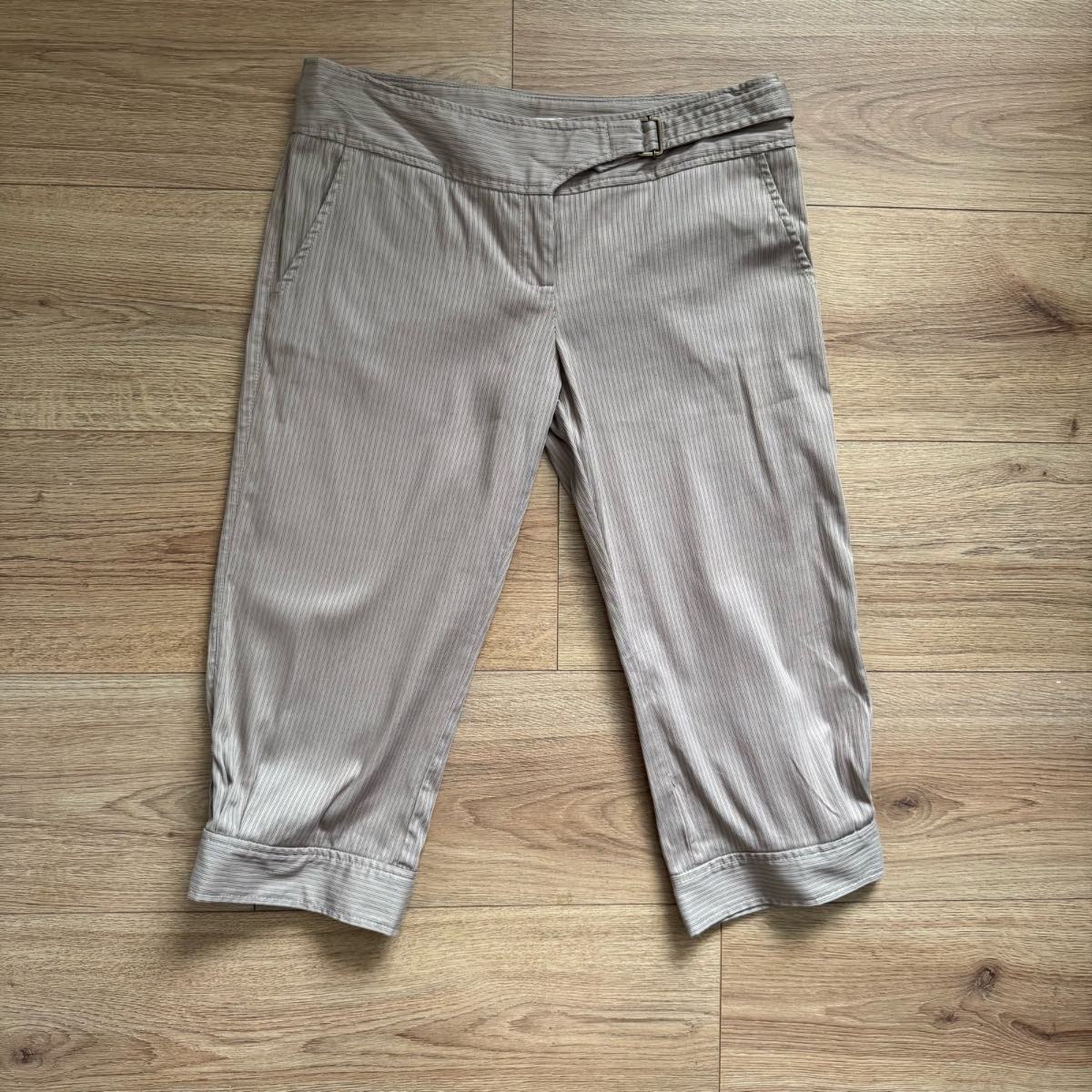 Y2K Vintage Topshop Taupe Beige Cotton Pinstripe Capri Trousers Pants / Pedal Pushers Size 10