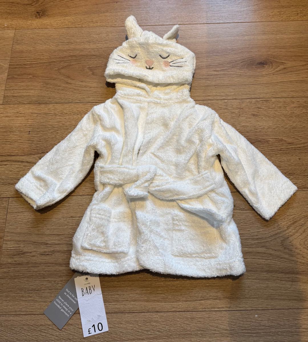 BNWT New George baby bathrobe dressing gown bunny Rabbit design 0-3 months