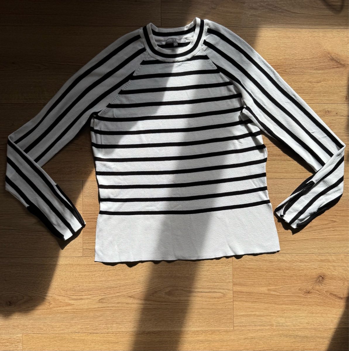 Oliver Bonas Breton White & Black Stripe Knit Knitted Long Top Raglan Sleeve - Size 8 Monochrome Coa