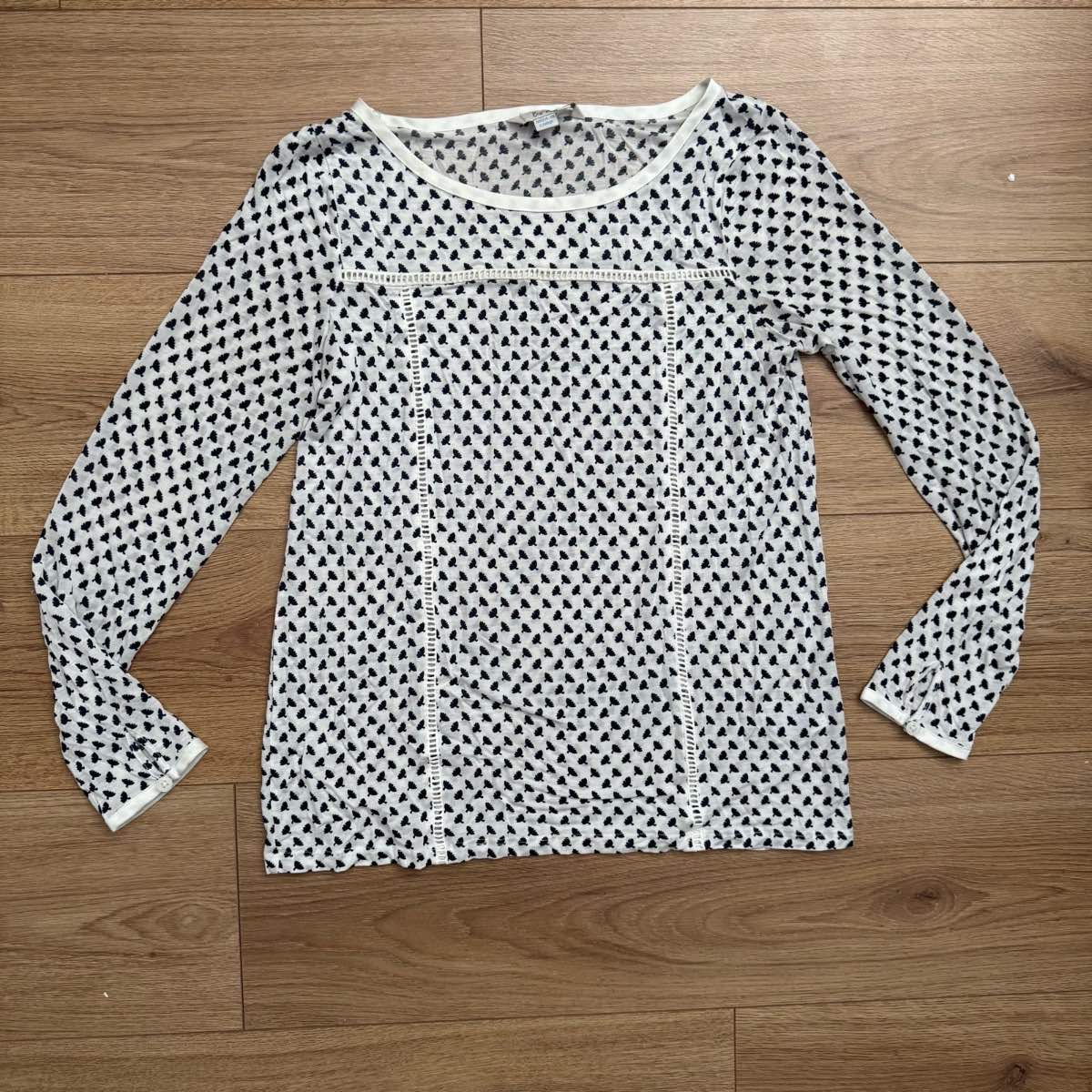 Boden White & Black Patterned Long Sleeve Top - Size UK 8 Crochet Lace Detail Boho