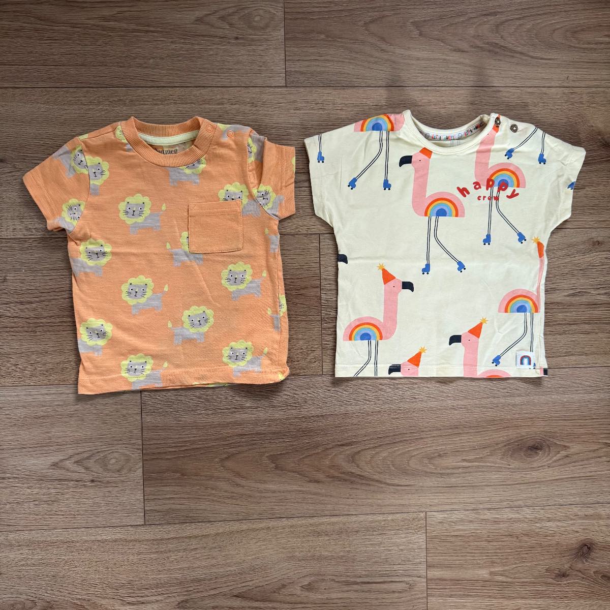 Baby Short Sleeve T-Shirts Bundle 12-18 Months Nutmeg Lion & George Rainbow Flamingo Tees Tops