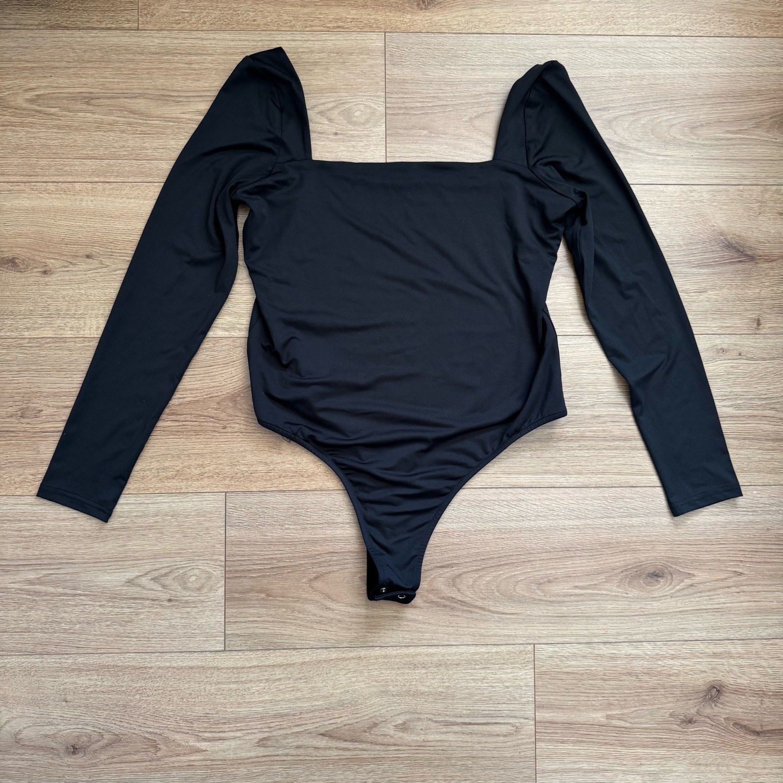 Black Square Neck Long Sleeve Bodysuit