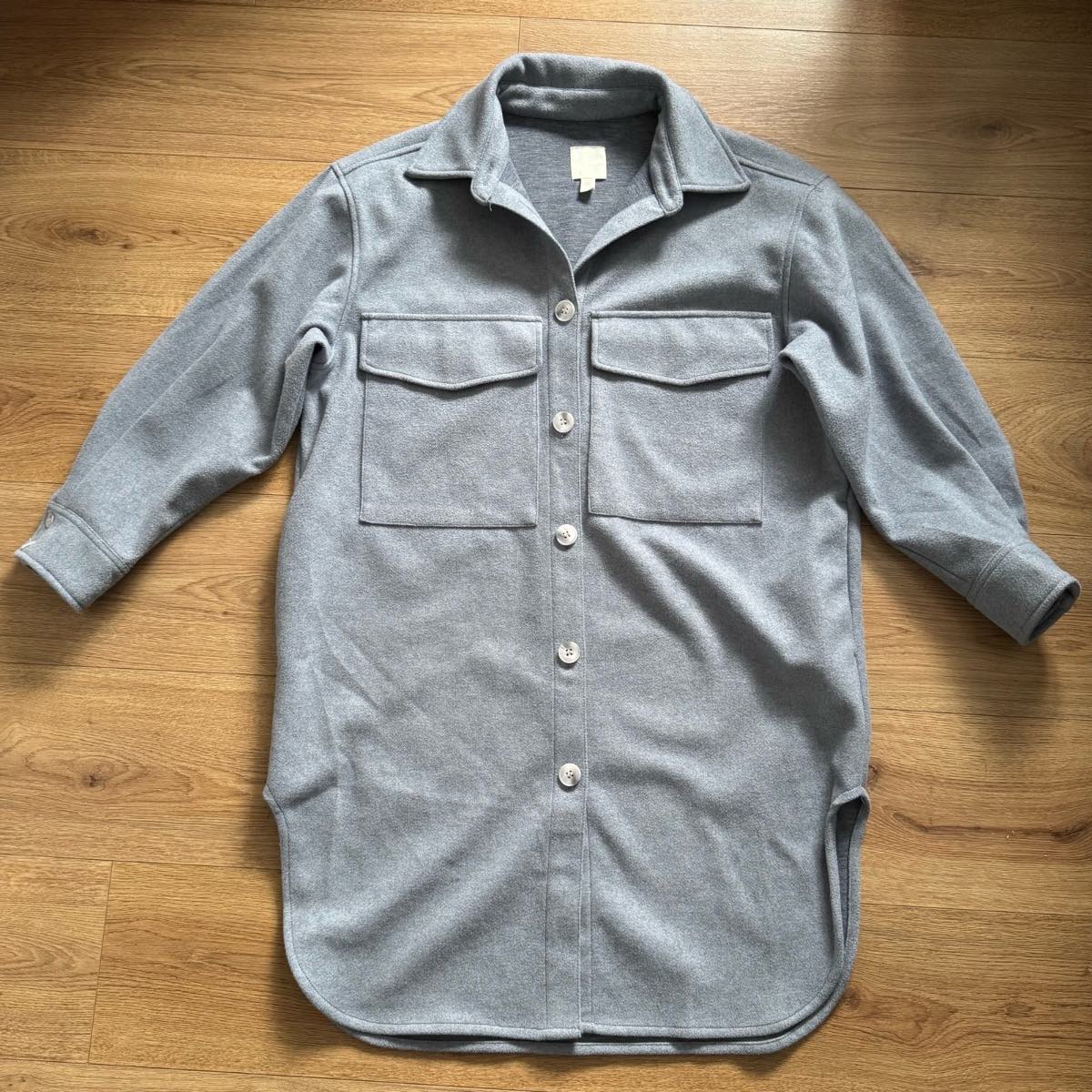 H&M Oversized Long Dusty Blue Shirt Jacket Shacket Size M Layering Minimalist