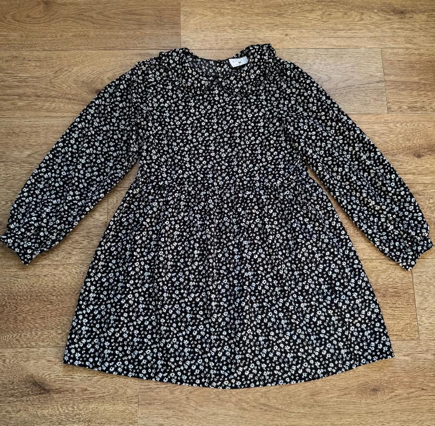 Daisy Street Black & White Monochrome Long Sleeved Floral Mini Dress Peter Pan Collar Size 10 Cottag