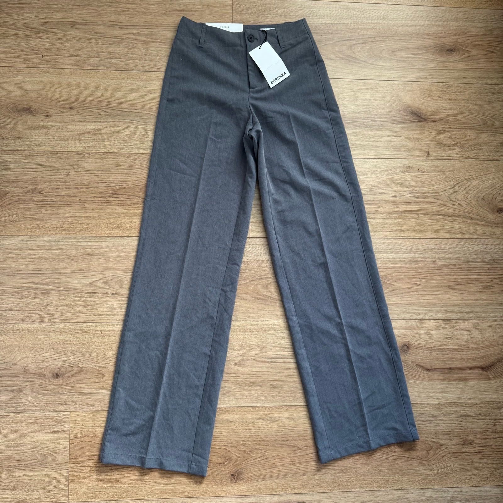 Brand New With Tags Bershka Wide Leg Trousers Pants Grey Size 12 Clean Girl Minimalist