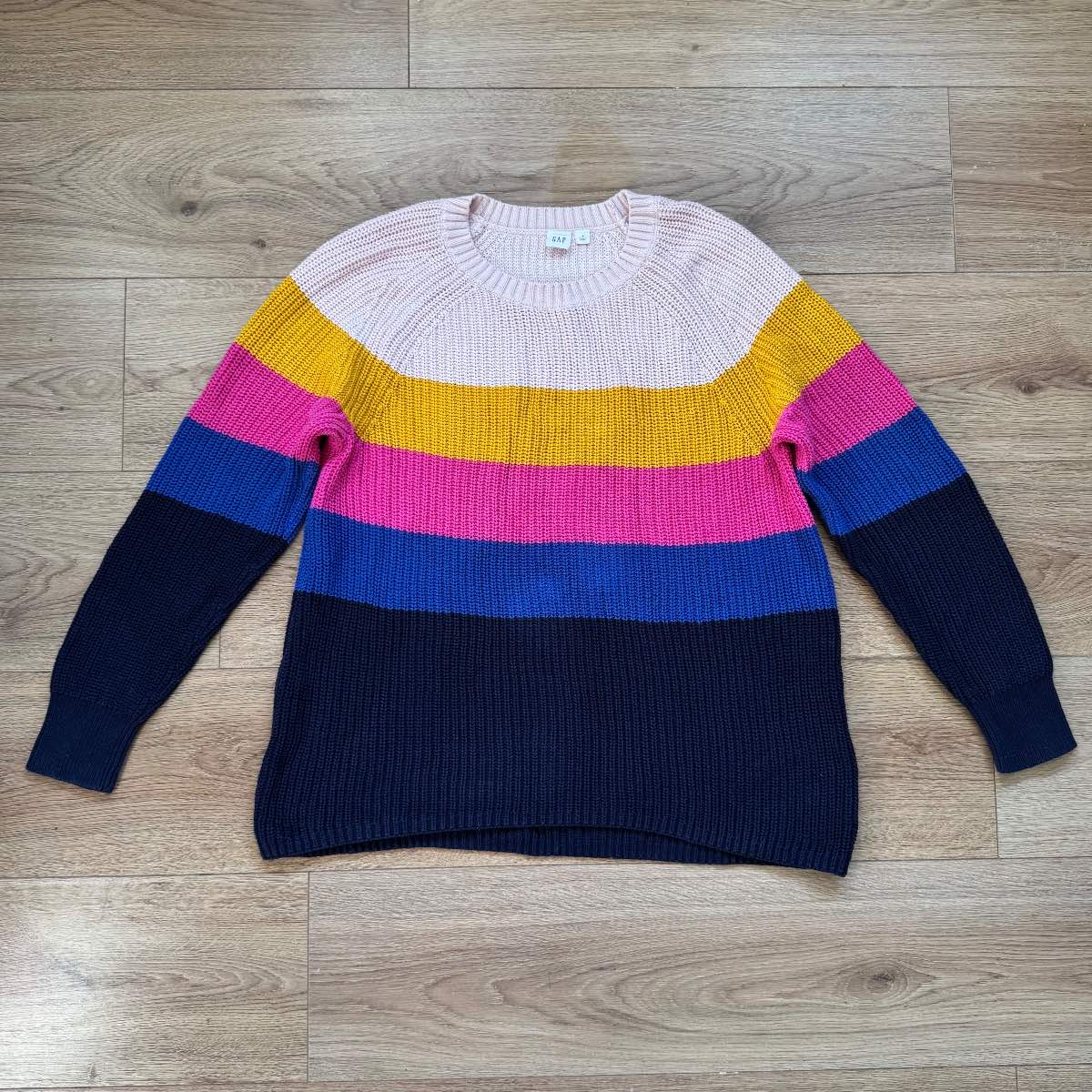 GAP 100% Cotton Rainbow Striped Chunky Knit Knitted Sweater Jumper - Size M Dopamine Boho
