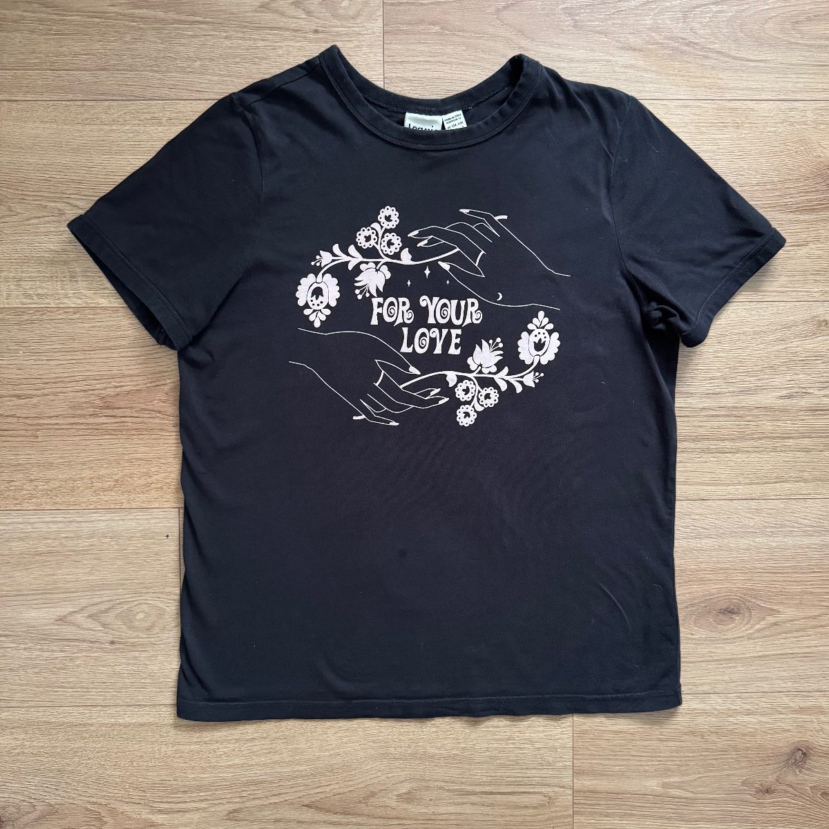 Joanie Clothing 'For Your Love' Black Cotton Graphic Tee T-shirt Boho Folk 70s Style