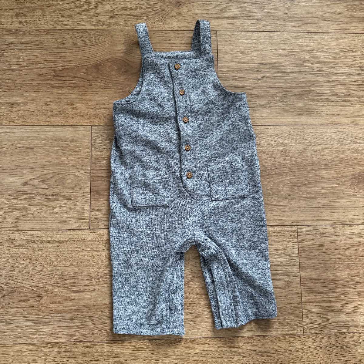 Tu Grey Knit Look Dungarees / Romper 6-9 Months Cozy Unisex All-In-One