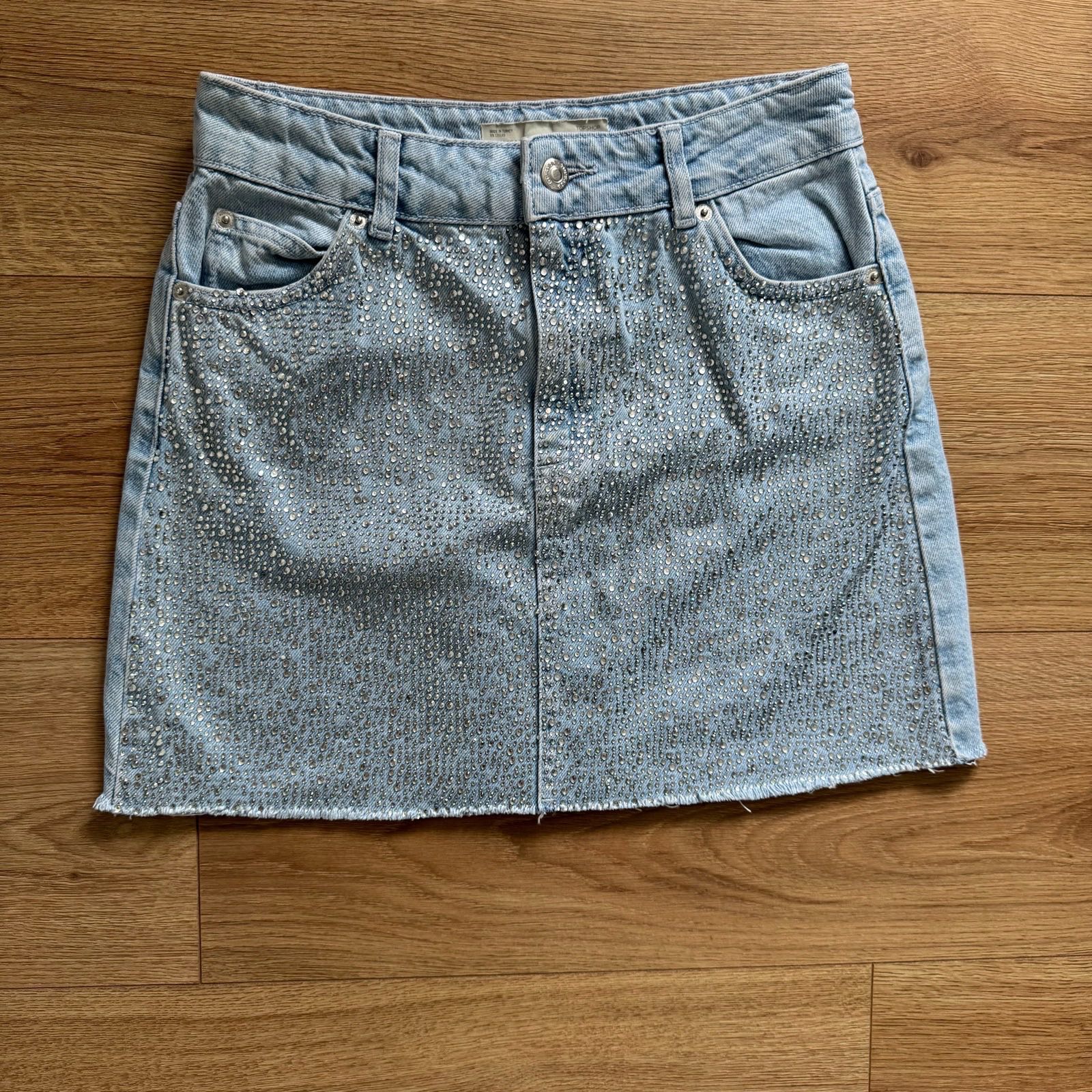 Y2K Topshop Moto Rhinestone Sparkly  Embellished Denim Cotton Mini Skirt