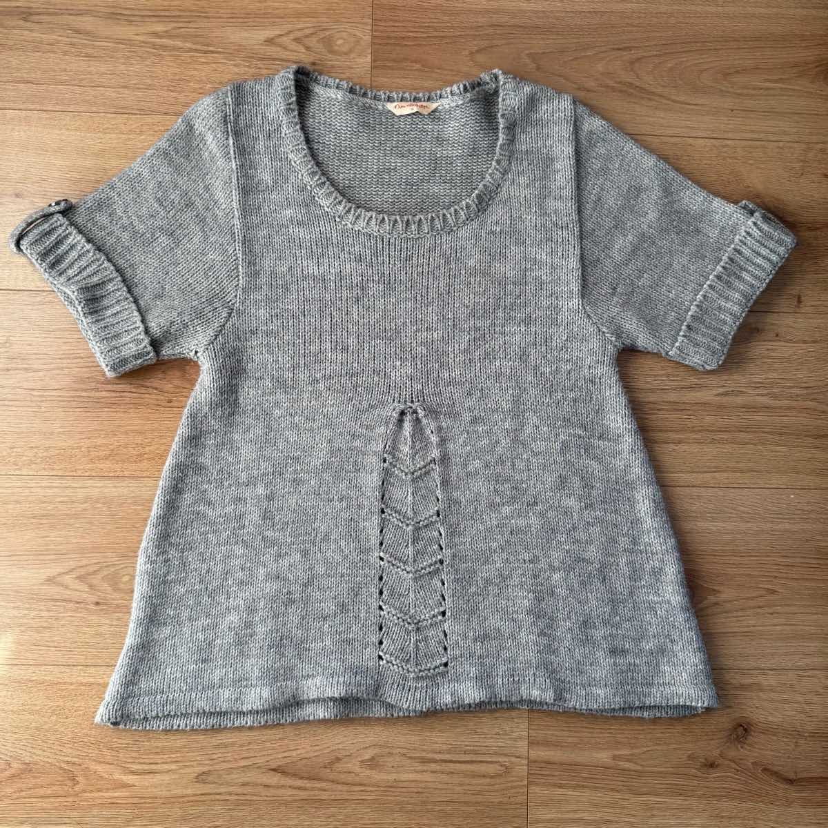 Miss Selfridge Grey Knit Knitted Short Sleeve Top Cottagecore Y2K Style Size 14
