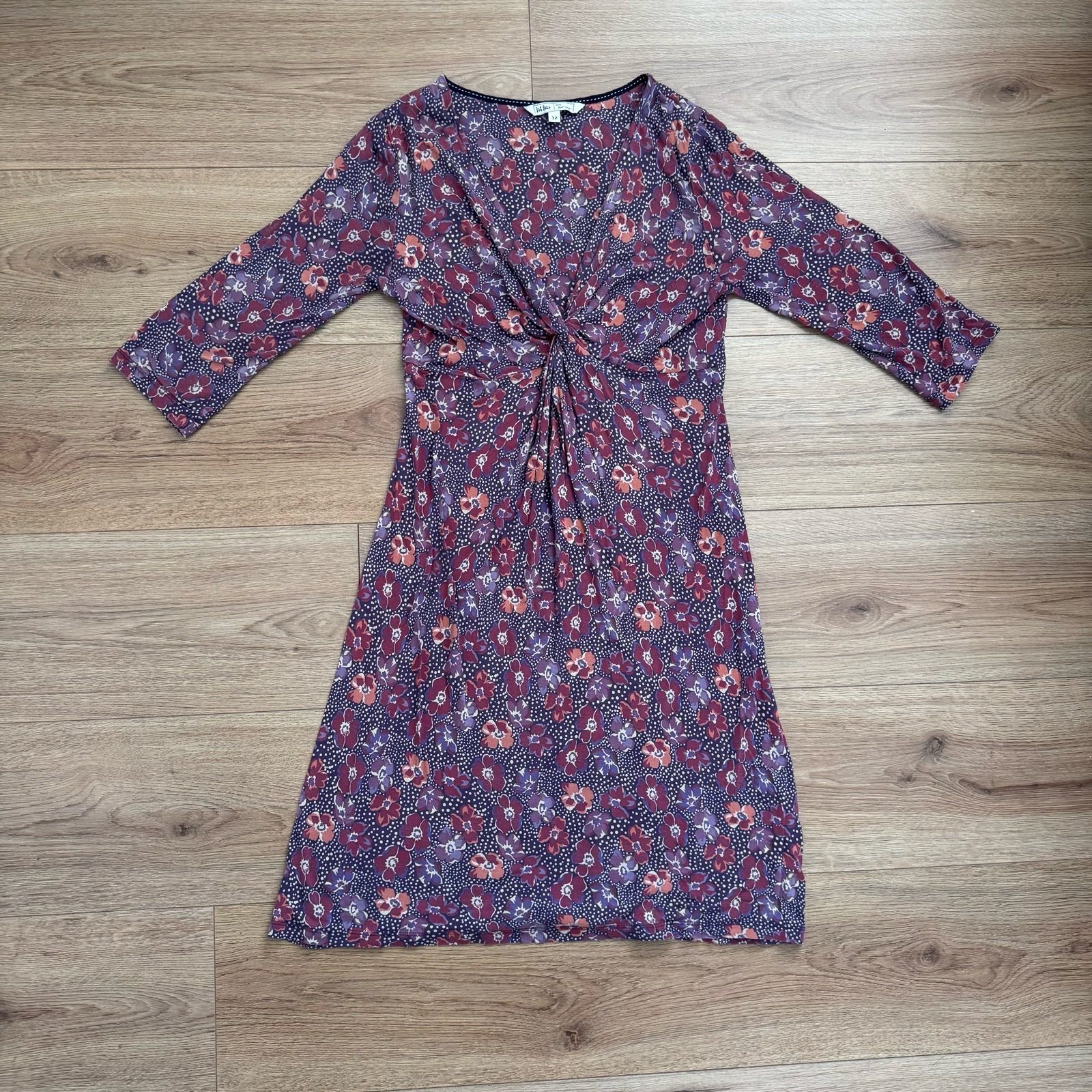 FatFace Floral Twist-Front Plum Tea Dress Cottagecore Boho Size 12