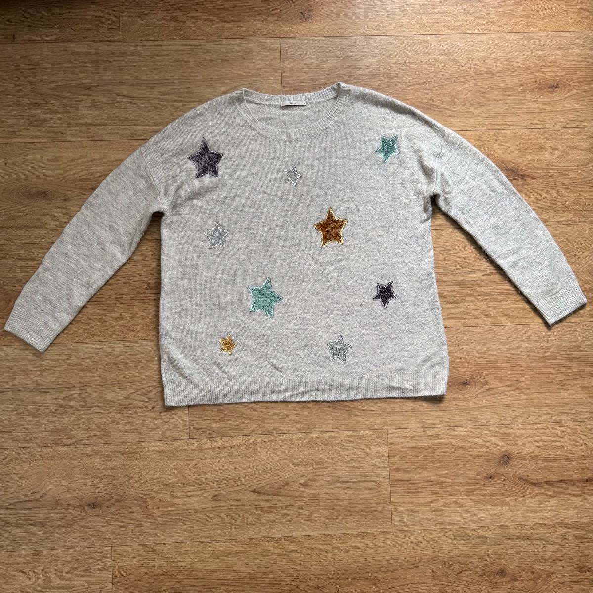 Tu Grey Soft Knit Knitted Embellished Sequin Sparkly Star Jumper Size 16