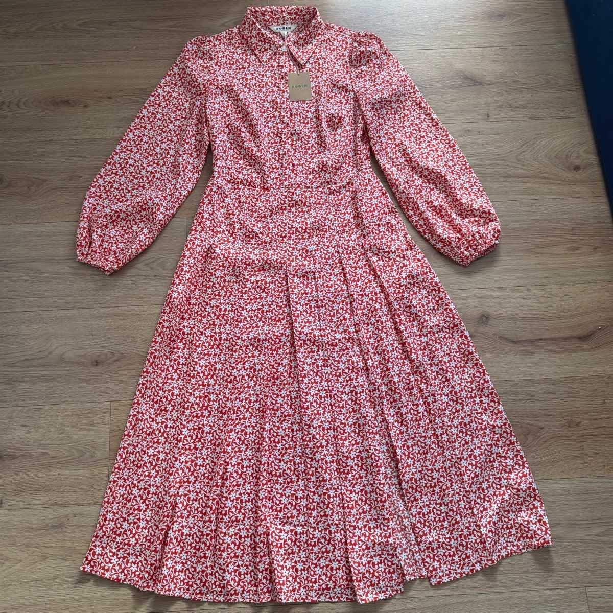 Brand New BNWT Boden Red Floral Midi Shirt Fit And Flare Dress Cottagecore Wedding Guest Size 8