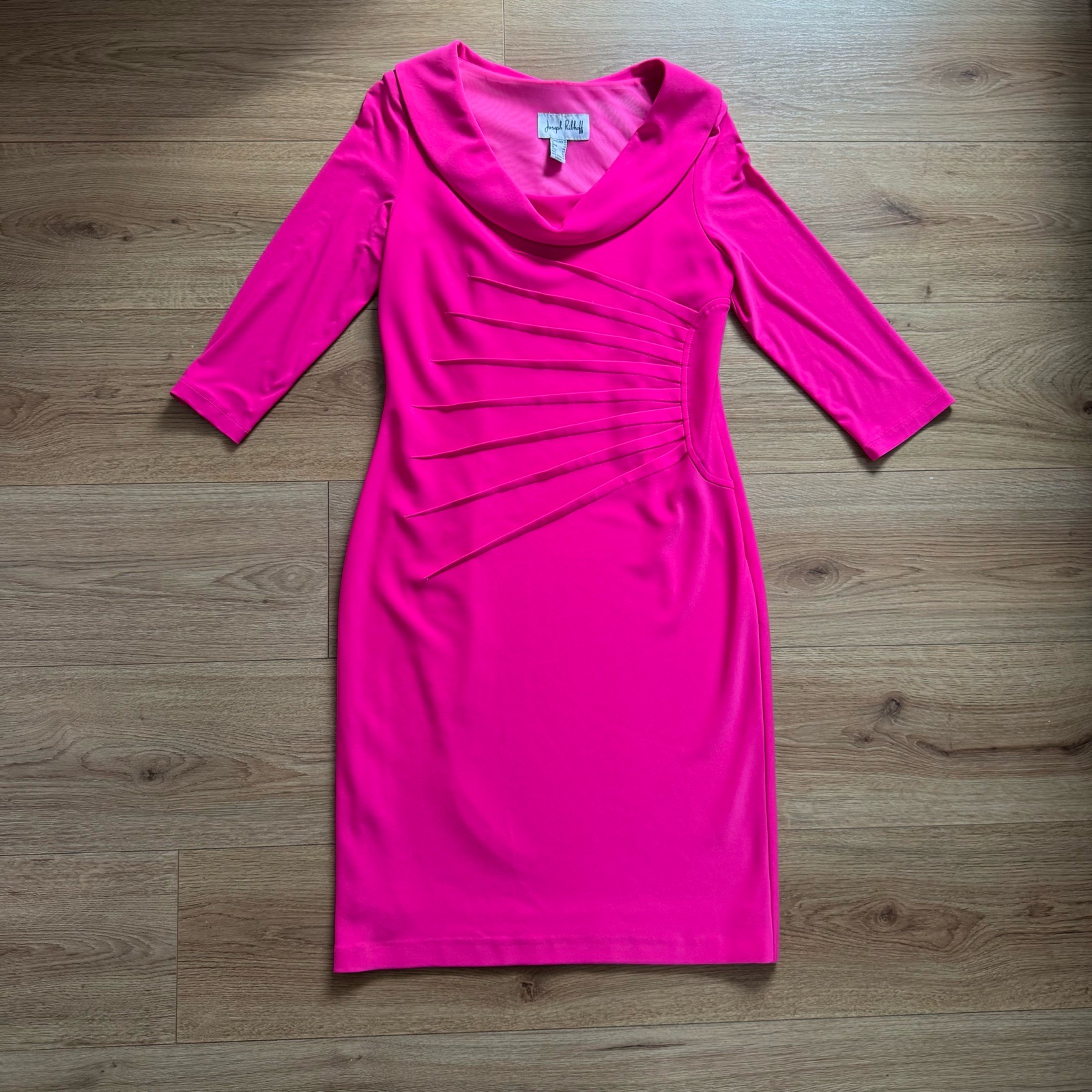 Stunning Joseph Ribkoff Hot Pink Cowl Neck Dress Size 12 Races Wedding