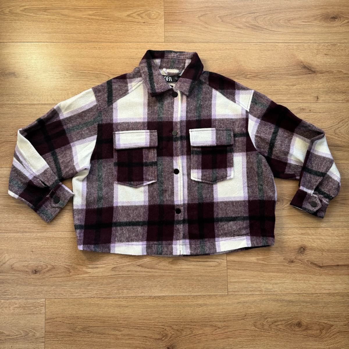Zara Plum & Lilac Checked Shacket (Italian Fabric) Oversized Plaid Jacket - Size S Grunge Cabincore