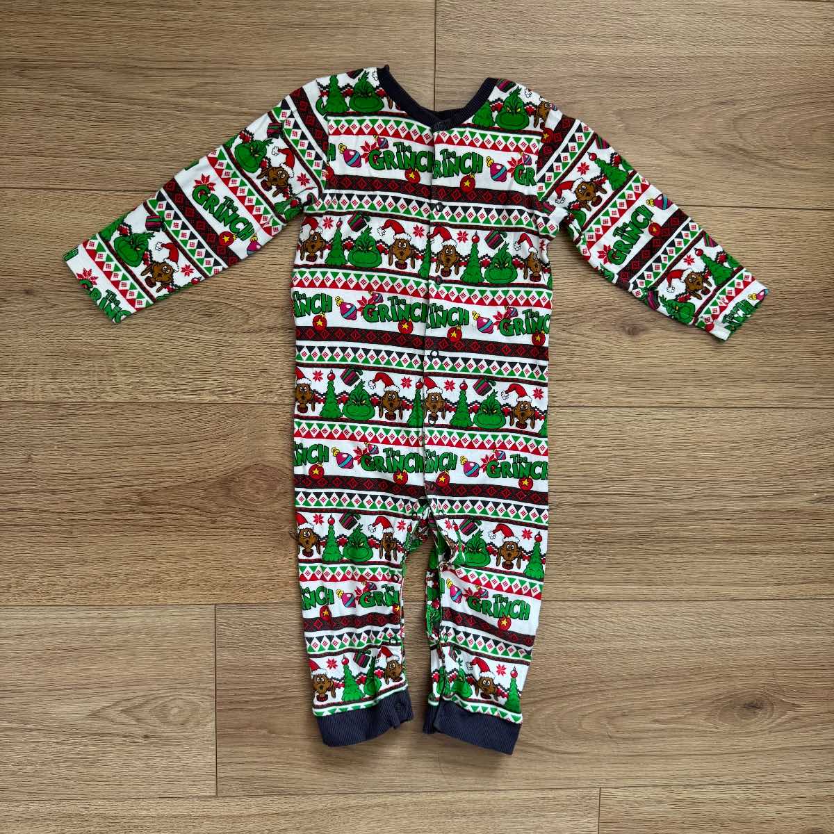 Official The Grinch Christmas All-in-One Sleepsuit 12-18 Months Festive Fairisle Pyjamas George
