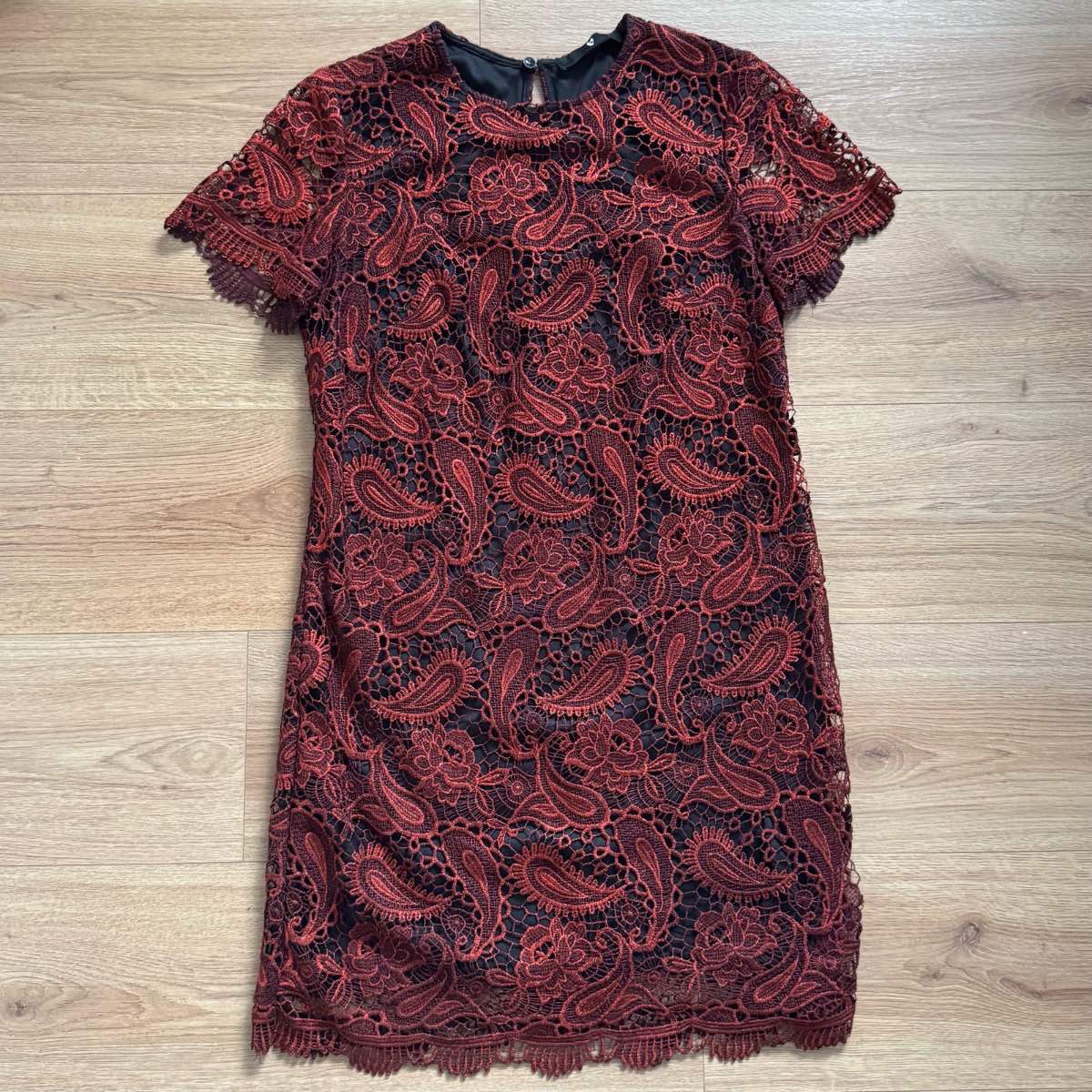 Gorgeous V By Very Burgundy Paisley Lace Shift Dress Size 12 Wedding Guest