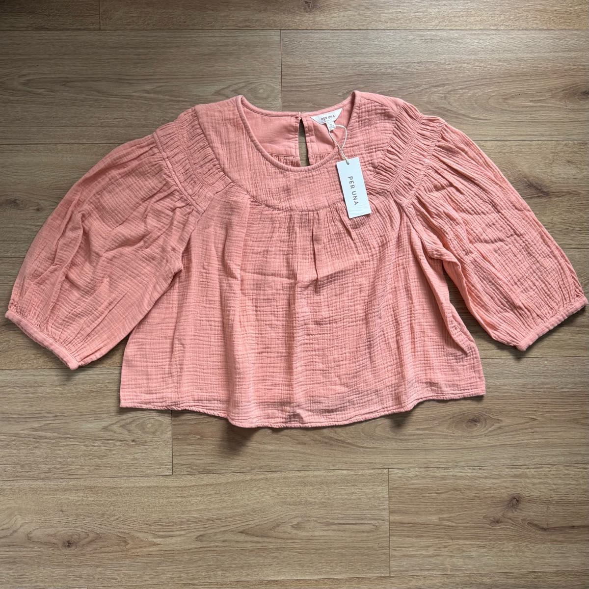 BNWT New M&S Per Una Pink/Coral Cotton Gauze Smock Blouse Puff Sleeve Size 16 Cottagecore Boho