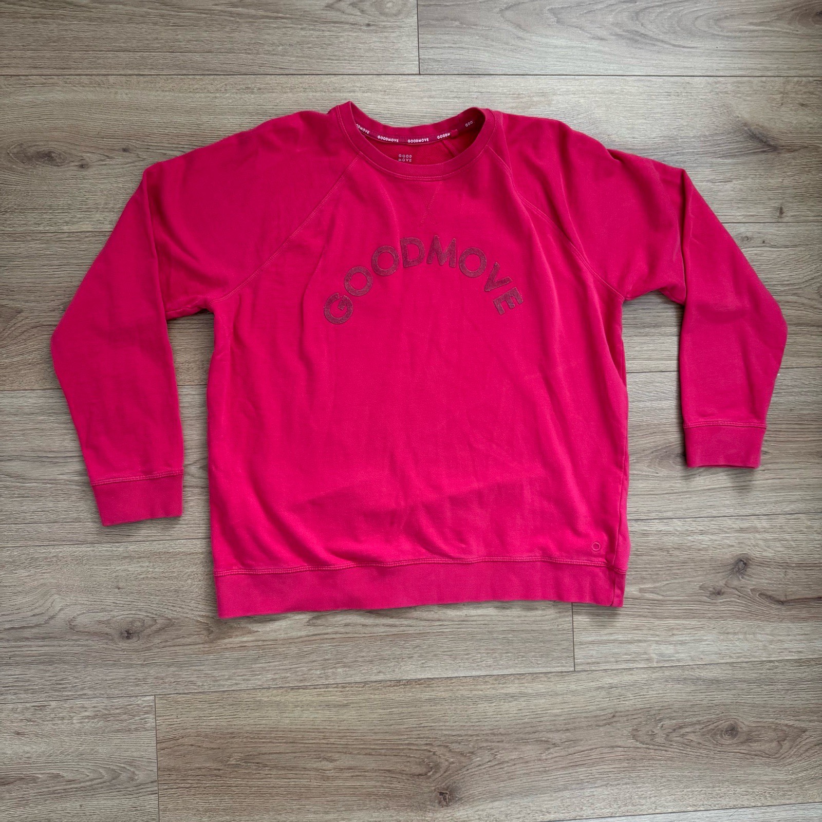 Vibrant M&S Goodmove Pink Cotton Graphic Crewneck Jumper Sweatshirt Gym Pilates Yoga Size 16