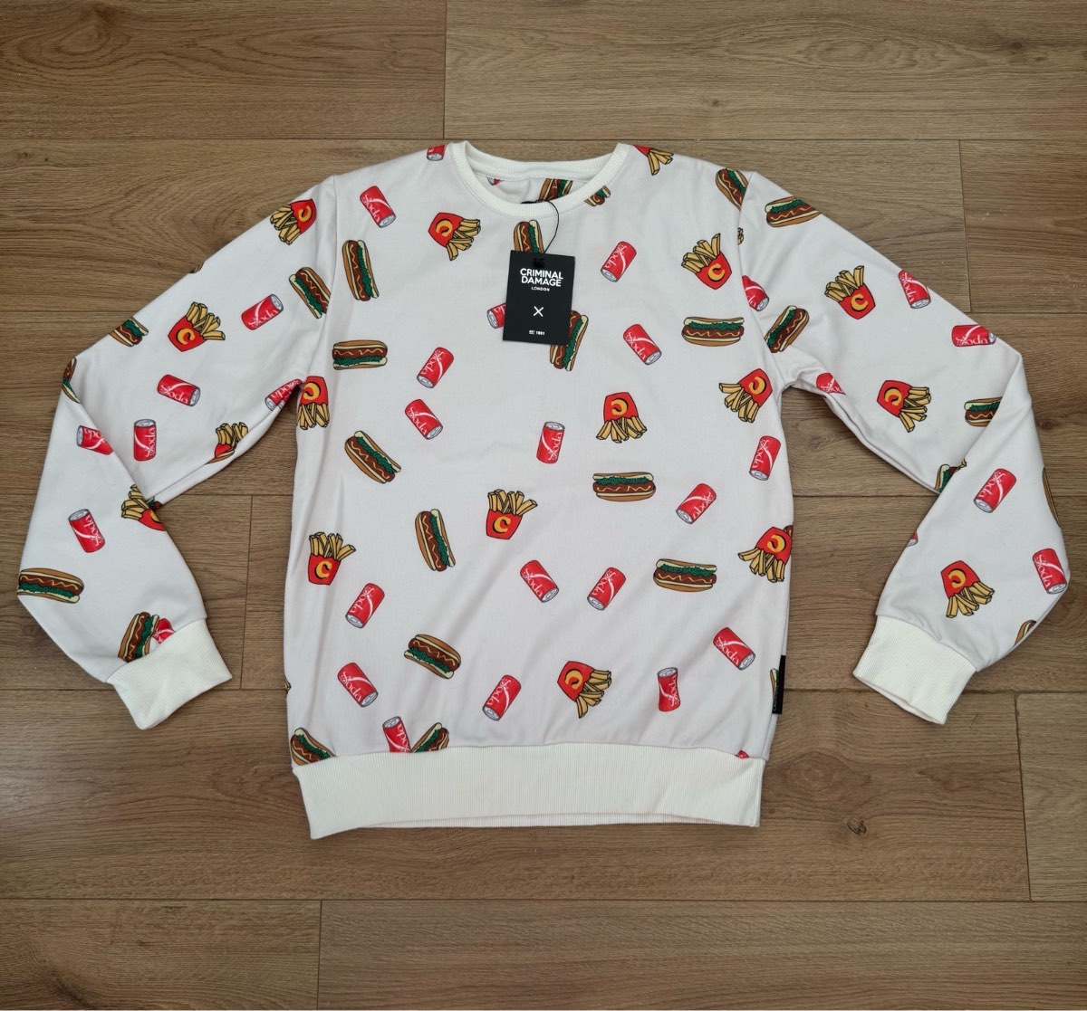Brand New Criminal Damage London Fast Food Print Sweatshirt Jumper Size M Retro Style Quirky