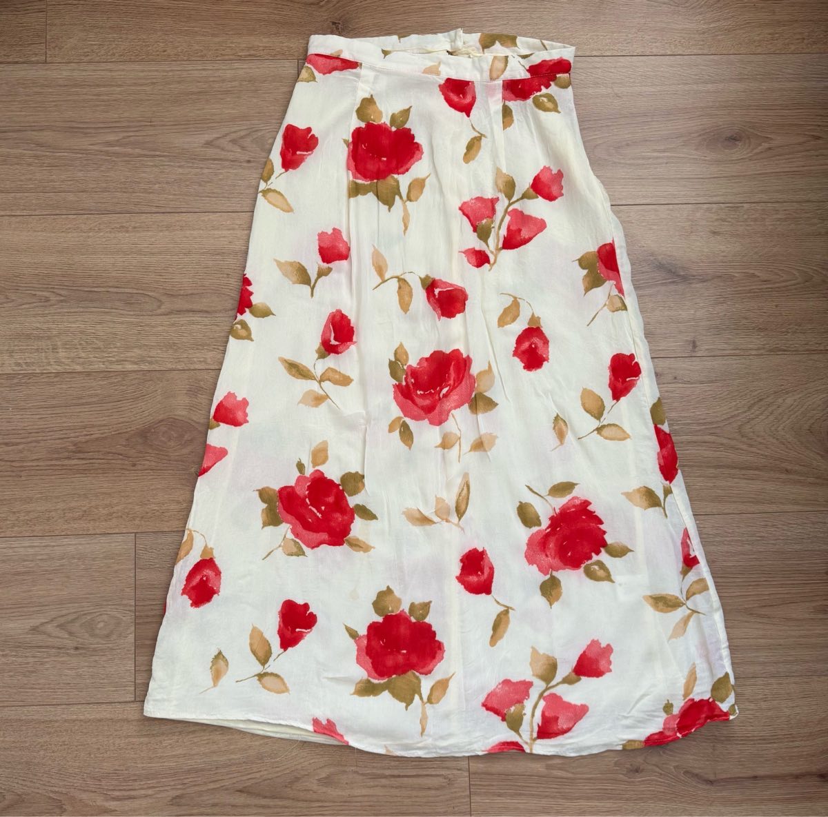 Vintage Jelly Red Rose Floral Cream Ditsy A Line Maxi Skirt Cottagecore Boho Size 12