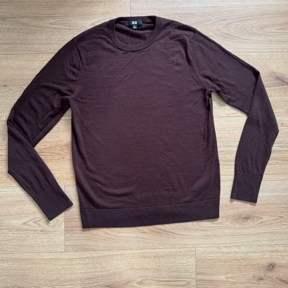 Uniqlo 100% Wool Premium Knit Knitted Brown Crew Neck Jumper Soft Breathable Layering Size S