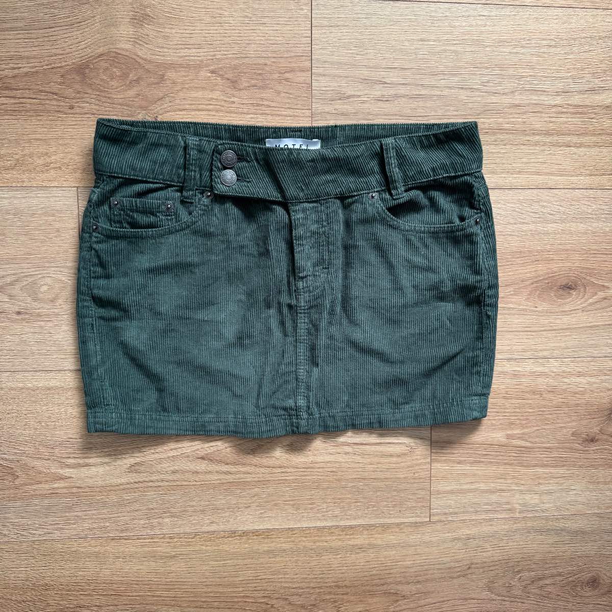 Y2K Style Motel Rocks Low Rize Cotton Forest Green Corduroy Mini Skirt